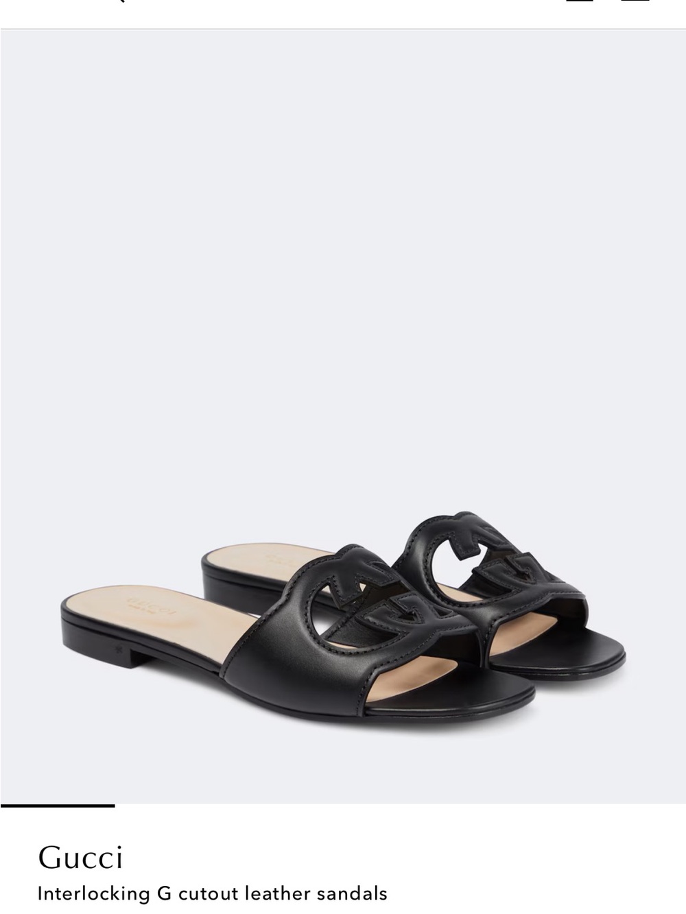 Gucci Black Interlocking G Cutout Leather Slide Sandals